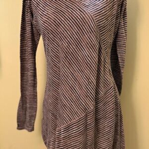Max Studio striped cotton blend long sleeve tunic top in brown and tan size L